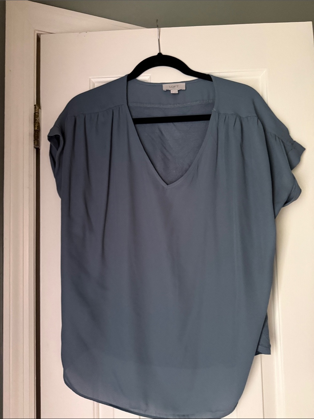 LOFT Dusty Blue V-Neck Short Sleeve Blouse